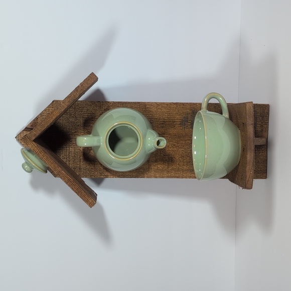 Rustic Brown and Green Teapot Bird House/Feeder Handmade - Picture 1 of 6